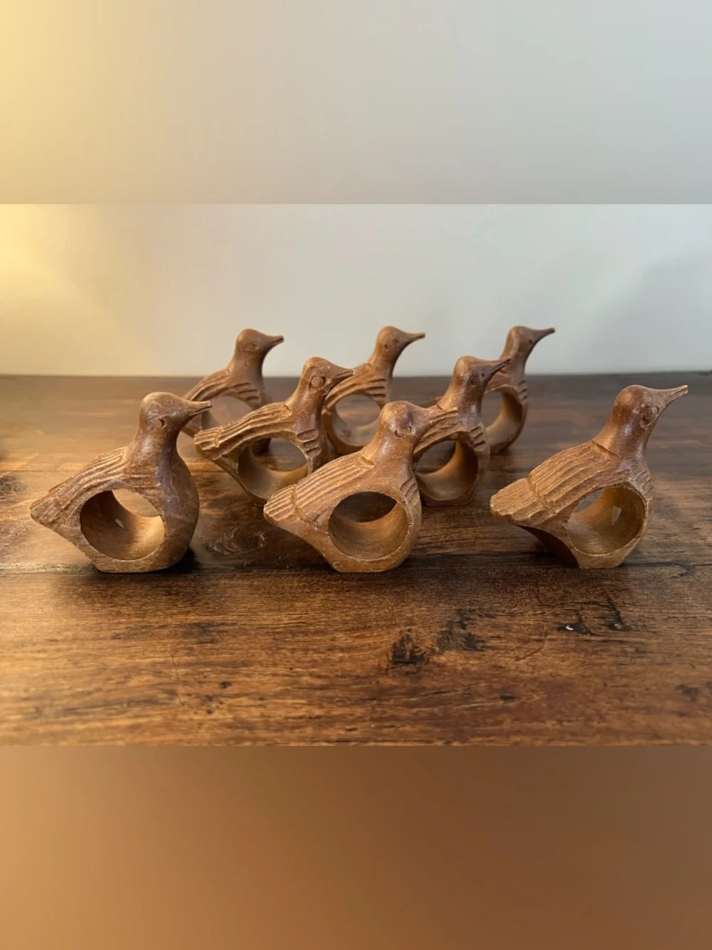 Set of 8 Rustic Bird Napkin Rings | Vintage Wood Look Table Decor‎ | Cottagecore